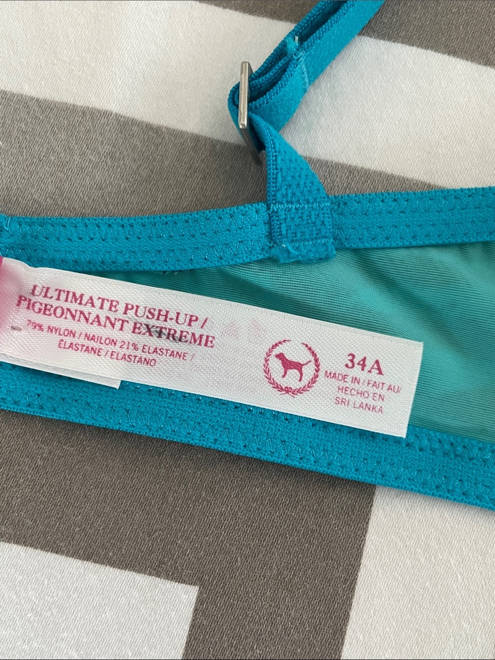 PINK Victoria's Secret Turquoise & Black Zebra Molded Push-up T-Shirt Bra - Picture 7 of 16